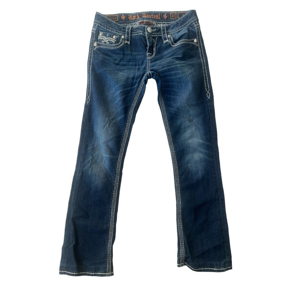Rock Revival Pollard Women’s Bootcut Embellished Low Rise Blue Jeans size 28